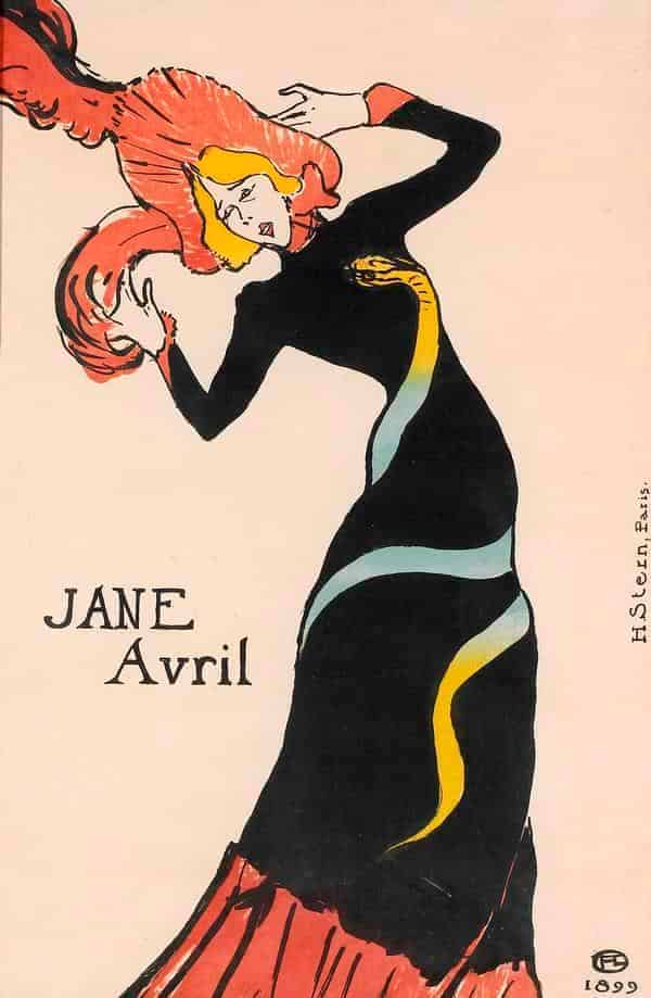 Henri de Toulouse-Lautrec: Jane Avril, 1899, Lithographie in Pinsel, 55,7 x 37,8 cm, Musée d’Ixelles-Bruxelles